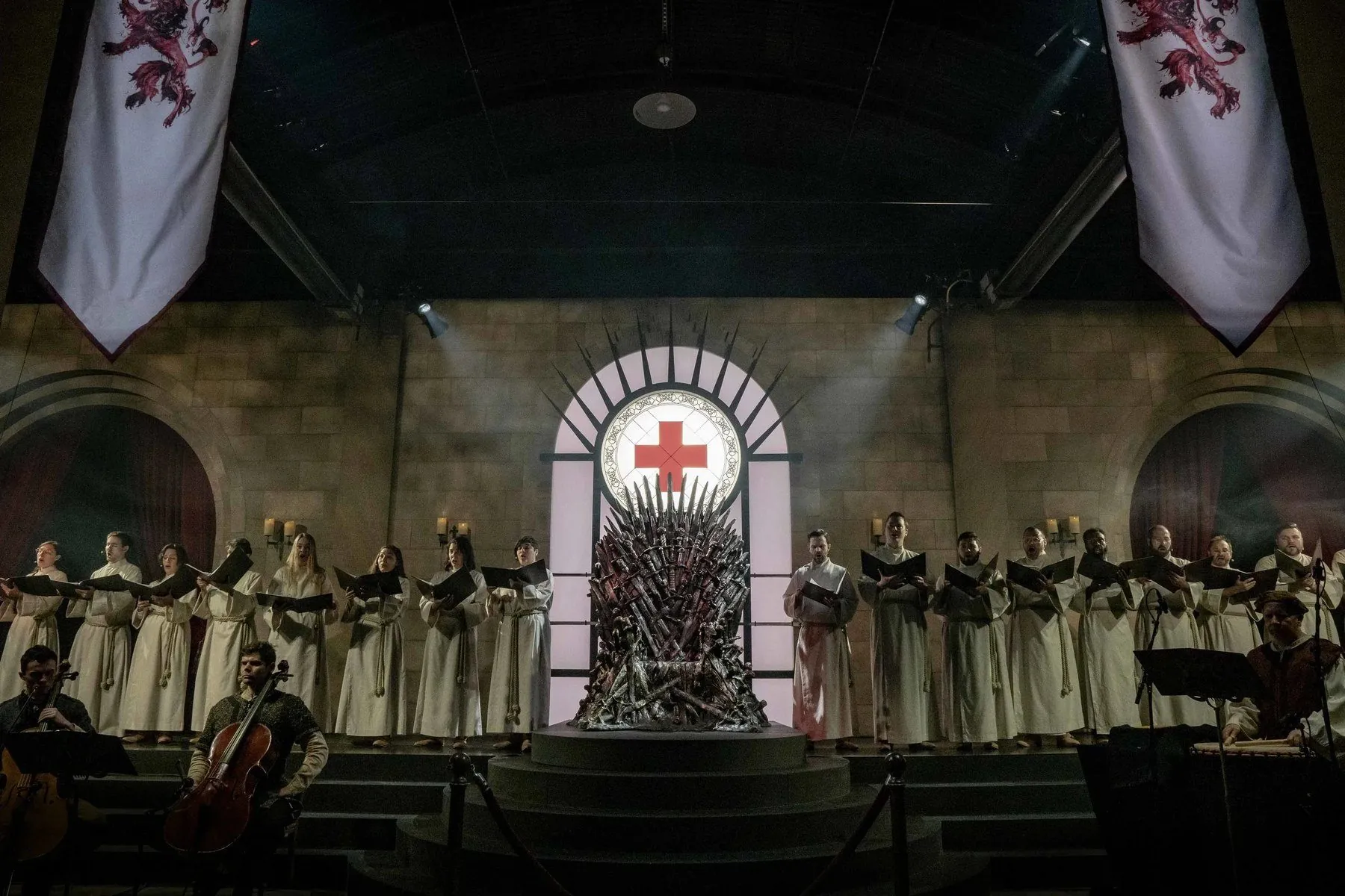 The choir and the Iron Throne at SXSW, under the Red Cross window.